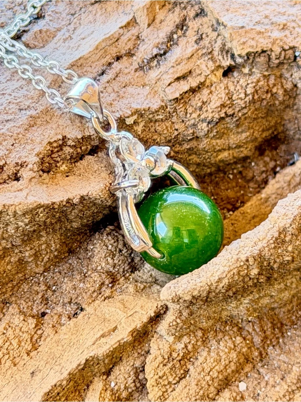 New Rare Jadeite Stone Green 925 Sterling Silver White Sapphire Artisan Necklace